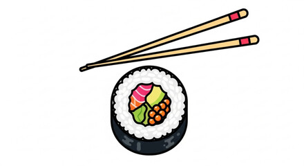 Delicious sushi roll with chopsticks vector illustration for japanese food and asian cuisine lovers design