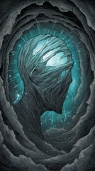 Teal and Gray Abstract Cave Painting Digital Art