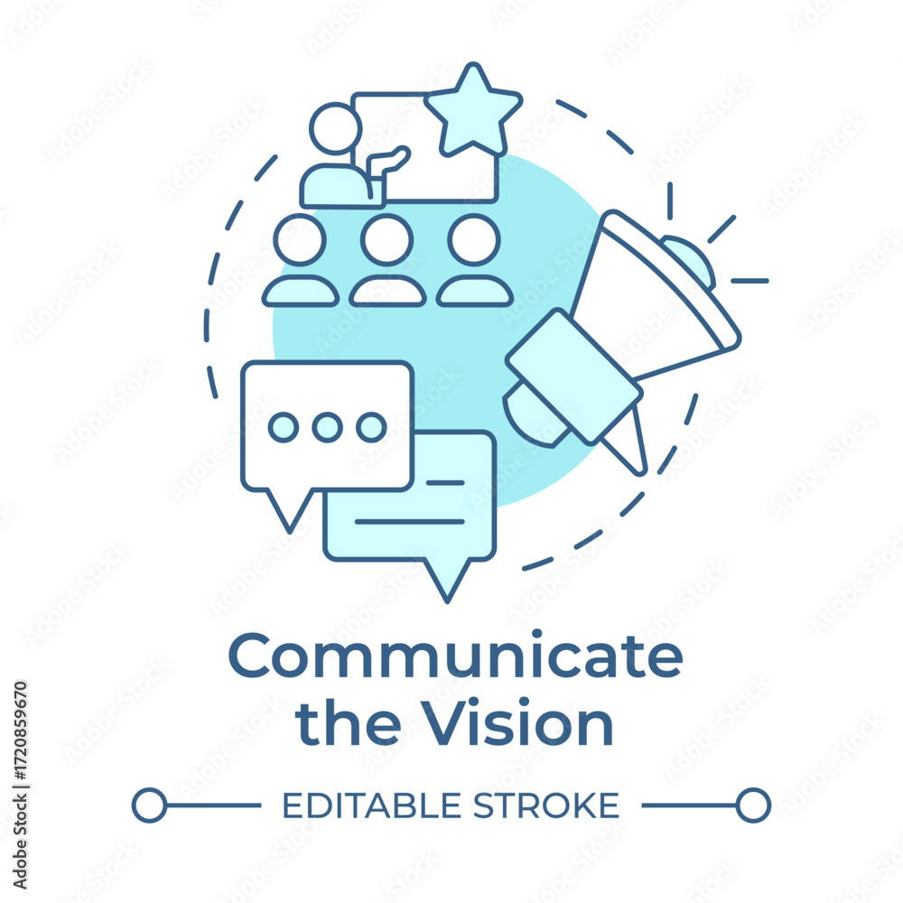 Poster communicate vision soft blue concept icon. sharing message in organization. kotter change management