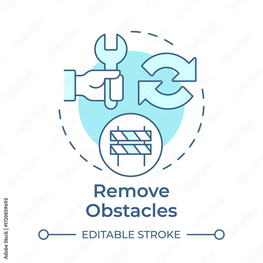 Aufkleber remove obstacles soft blue concept icon. eliminating barriers for progress. kotter change management