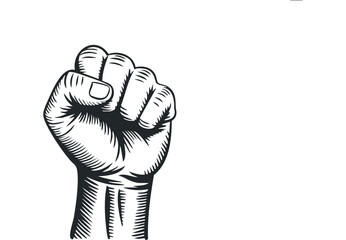 Fist raised in solidarity and protest. Vector hand drawn illustration