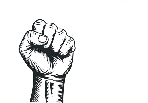 Fist raised in solidarity and protest. Vector hand drawn illustration