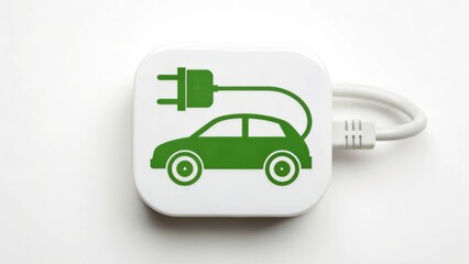 EV Icon Electric vehicle charging symbol on a clean white background, highlighting sustainability and technology.
