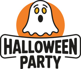 halloween party text design. spooky ghost with orange moon background trick or treat vector illustration