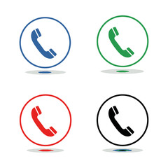 Four different colored phone icons in circles with subtle shadows for communication