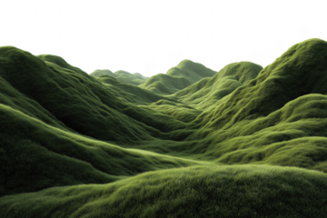 Lush green rolling hills with black sky creating a serene and tranquil landscape transparent