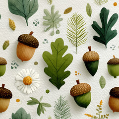 seamless pattern with acorns and leaves
