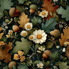 seamless pattern with acorns and leaves