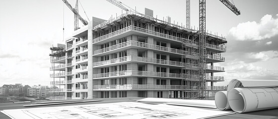 Ultra-realistic 3D rendering of a modern building construction site