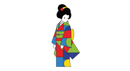 Artistic Depiction of a Traditional Japanese Geisha in a Colorful Kimono Illustration for cultural learning and educational materials and decorative purposes