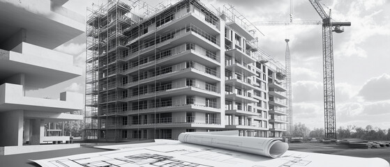 Ultra-realistic 3D rendering of a modern building construction site