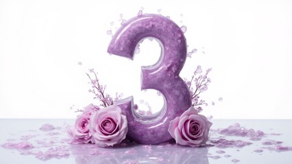 Number 3 violet flowers decoration, celebration, birthday greeting card