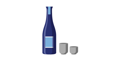 Elegant Blue Sake Bottle and Cups Illustration for Japanese Culture Promotion, Restaurant Menus, and Beverage-Related Design Projects