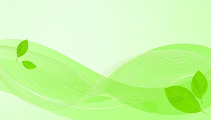 Fototapeta premium Light green abstract waves with leaves