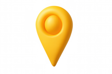 Yellow 3d map pin icon marking location or destination, representing navigation, gps, and travel concepts