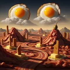 Dreamy Food Landscape with Bacon Roads
