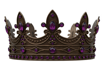 Isolated crown with amethyst jewels, royal headwear for coronation or queen, elegance