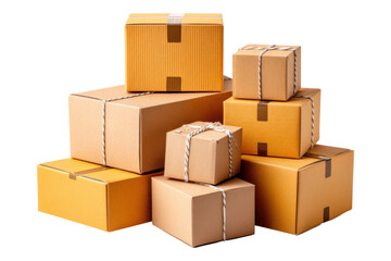 Warehouse cardboard boxes urban delivery setup and shipping perspective, isolated on transparent background