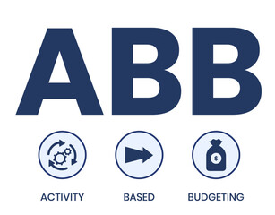 ABB Activity-based budgeting concept acronym. Concept with keyword, people and icons. Flat vector illustration. Isolated on white.