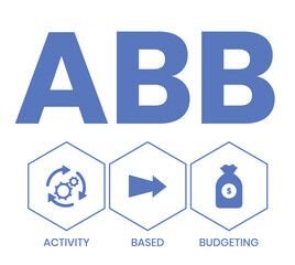 ABB Activity-based budgeting concept acronym. Concept with keyword, people and icons. Flat vector illustration. Isolated on white.