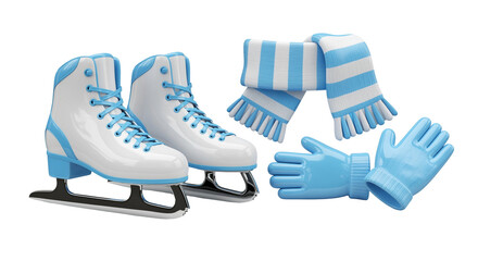 Ice skates with scarf and gloves
