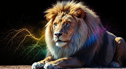 Fototapeta premium Majestic lion with radiant energy