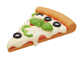 Isolated Pizza Slice With Olives, Pepper, and Basil Toppings, an Italian Staple