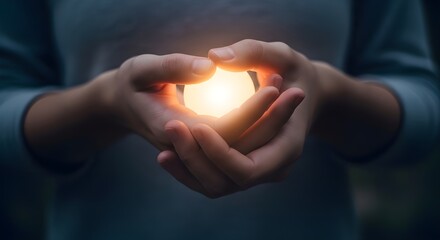 Person holding a glowing orb in cupped hands, radiating light and warmth.