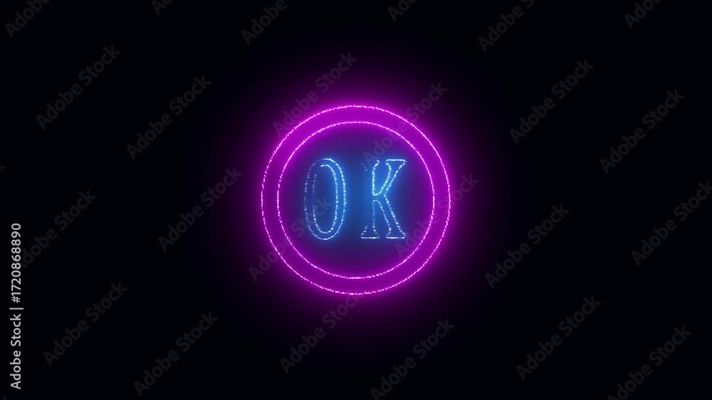 Poster glowing neon ok sign animated loop motion graphics broadcast design vfx element 4k hd. animated neon