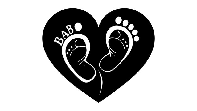 Vector art of baby footprints inside a black heart shape with the word babo on one foot