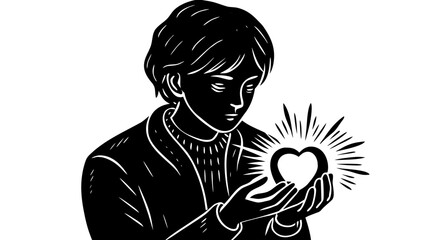 Vector art of person holding a glowing heart in their hands