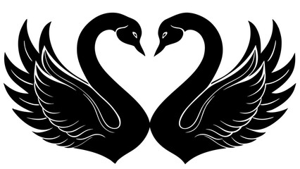 Obraz premium Vector art of two black swans forming a heart shape with their necks, elegant silhouette, symbol of love and romance