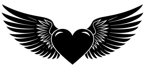 Fototapeta premium Vector art of a black heart with large feathered wings