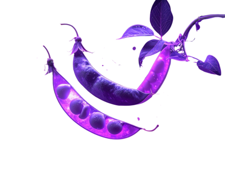 Fantasy Purple Hull Peas with Glowing Aura and Floating Leaves
