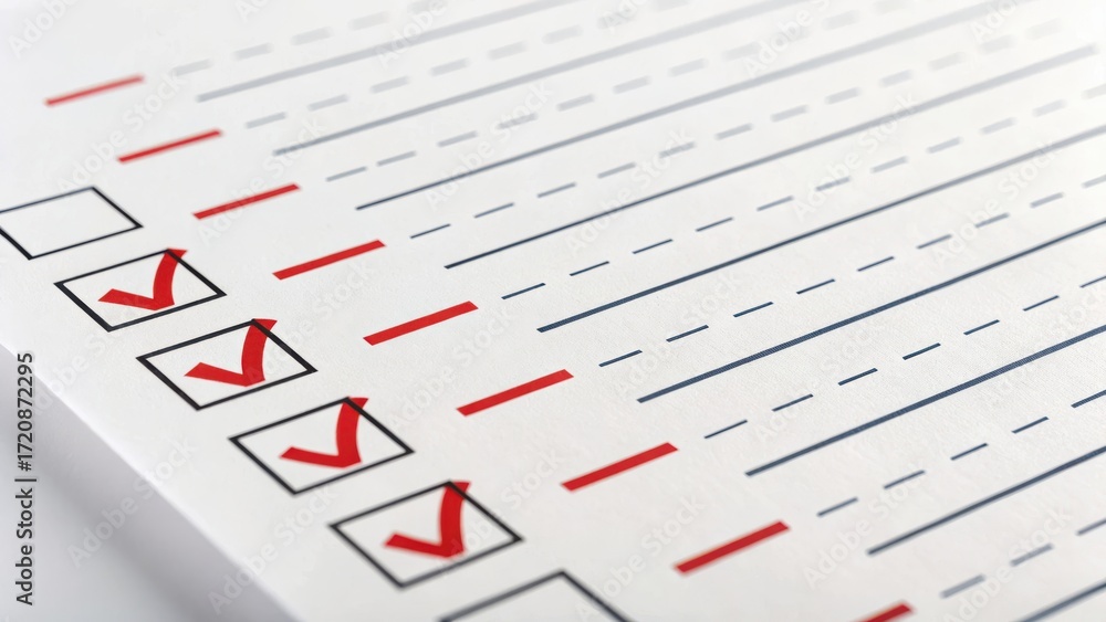 Poster trade expense regulation judge concept. checklist with red check marks on a white background.