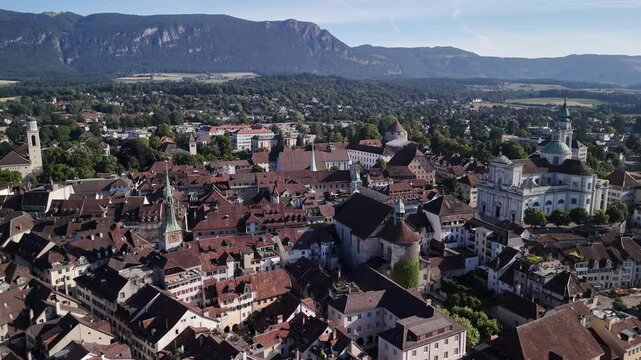 Solothurn Switzerland historical main square aerial drone cityscape Europe city