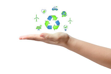 human hand holding green planet