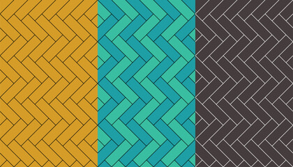 Colorful herringbone tile minimal seamless patterns set