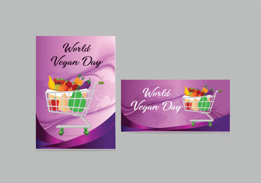 world vegan day, world vegetarian day concept vector illustration graphic elements design. Global celebration day with colorful fresh fruits and vegetables.