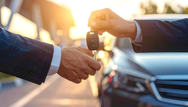 Businessmen exchanging car keys (1)