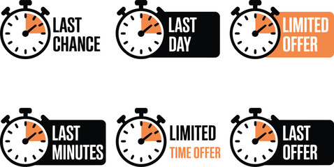 Urgency countdown timer icons for limited time offers and last chances