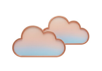 Isolated Pair of Cloud Icon Graphics with Gradient Pink to Blue Fill and Metallic Outline