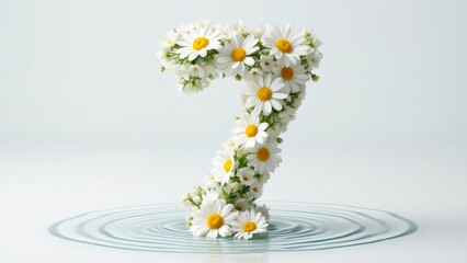 Floral Number 7: Daisy Petals Forming Digit on Water Surface