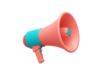 Isolated Megaphone with Coral Bell Tone and Blue Accents, Sound Communications Device