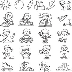 Obraz premium A set of twenty four line art kids activities and games icons vector