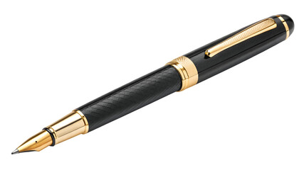 Elegant black and gold fountain pen with textured barrel isolated on transparent background