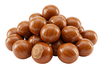 Isolated pile of shiny brown chestnuts ready for roasting, holiday dessert ingredient