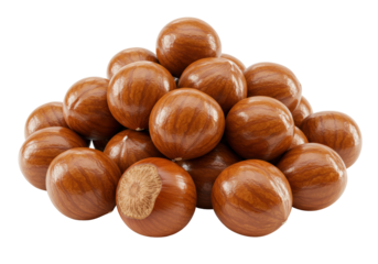 Isolated pile of shiny brown chestnuts ready for roasting, holiday dessert ingredient