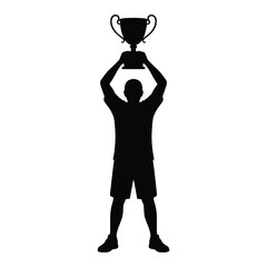 Silhouette of a sports champion holding a trophy high in victory