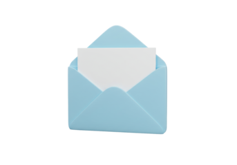 Isolated Light Blue Envelope with White Paper, Email Communication, Correspondence